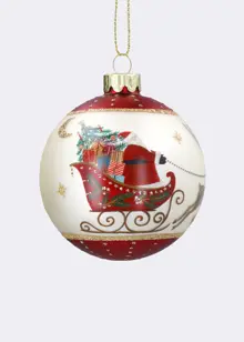 Red & Cream Nostalgia Santa On Sleigh Bauble 8cm