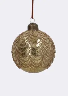 Antique Gold Beaded Glass Bauble 8cm