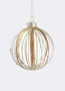 Clear Glass Bauble With Glitter Stripes 8cm