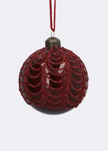 Antique Red Beaded Swirl Glass Bauble 8cm