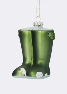 Green Wellington Boots Glass Hanging Decoration 9cm