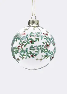 Glitter Mistletoe Clear Glass Bauble 8cm