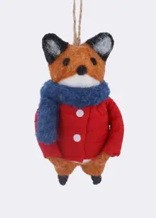 Mixed Wool Fox With Red Coat Hanging Decoration 10cm