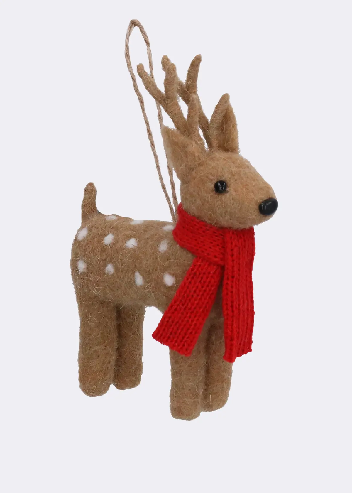 A photo of Wool Deer With Scarf Hanging Decoration 13cm