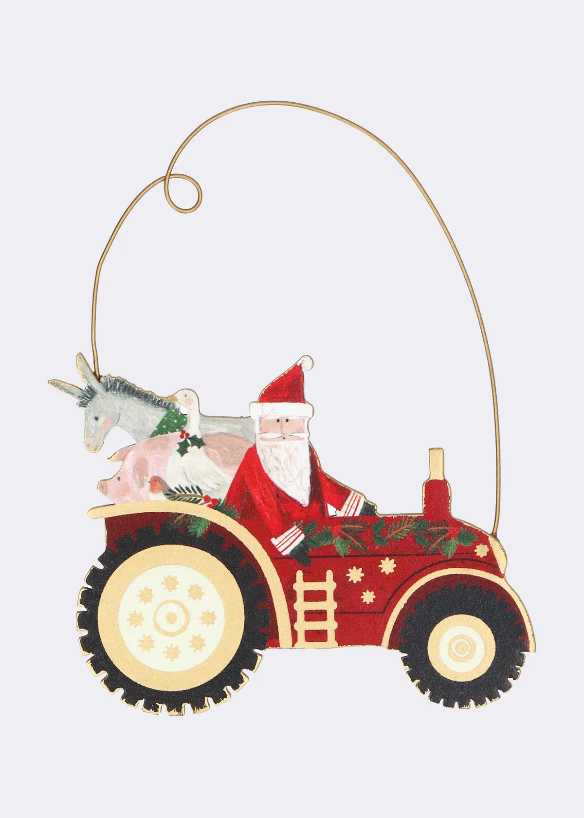 A photo of Santa & Farm Animals In Tractor Hanging Decoration 7cm