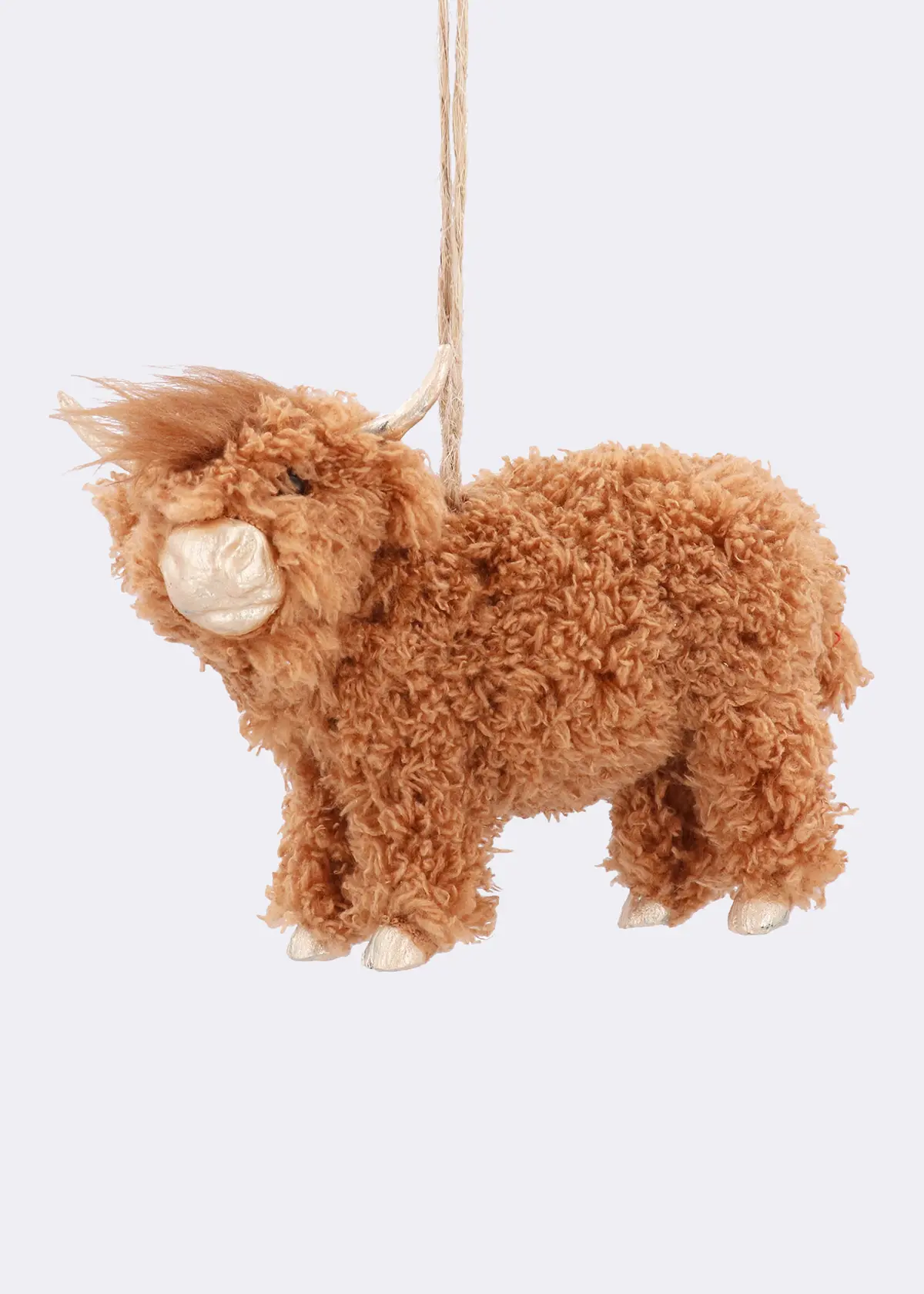 A photo of Faux Fur Highland Cow Hanging Decoration 10cm