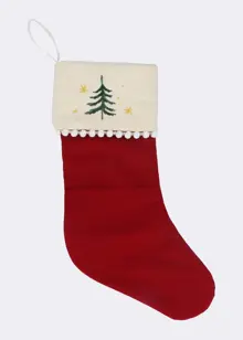 Red & Cream Stocking With Christmas Tree Detail 44cm