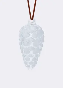 White Pine Cone Glass Hanging Decoration 9cm