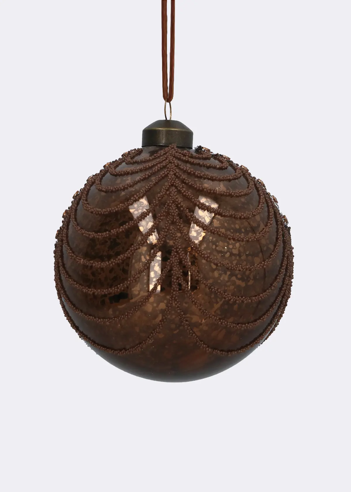 A photo of Antique Mirror Chocolate Brown Glass Bauble 10cm