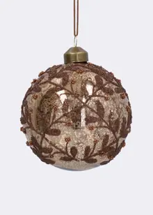 Antique Beaded Chocolate Trellis Glass Bauble 10cm