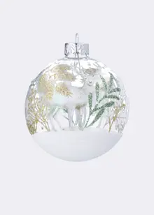 Glitter Stags & Winter Spray Clear Glass Bauble 8cm