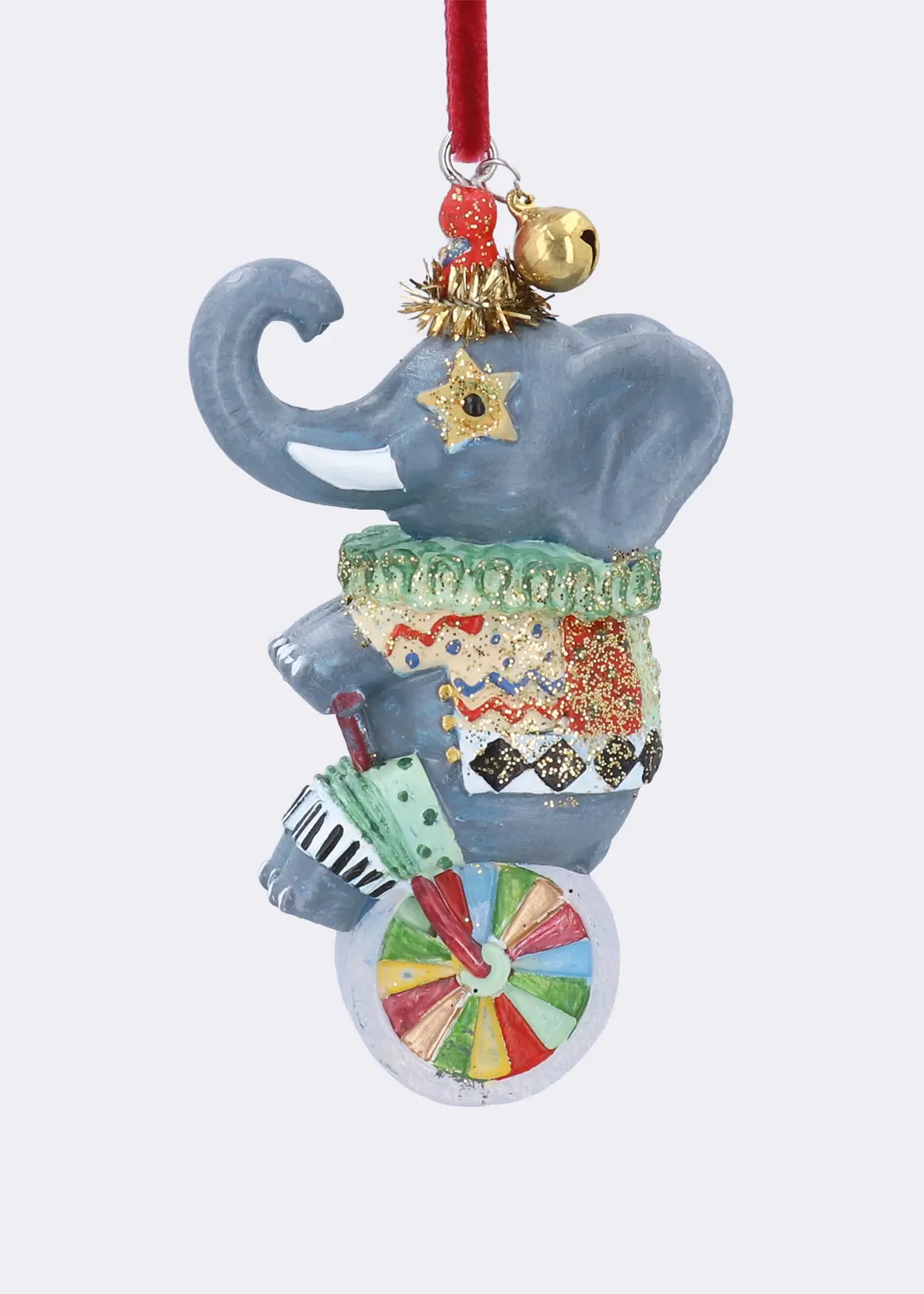 A photo of Resin Gold Glitter Circus Elephant Hanging Decoration 8cm
