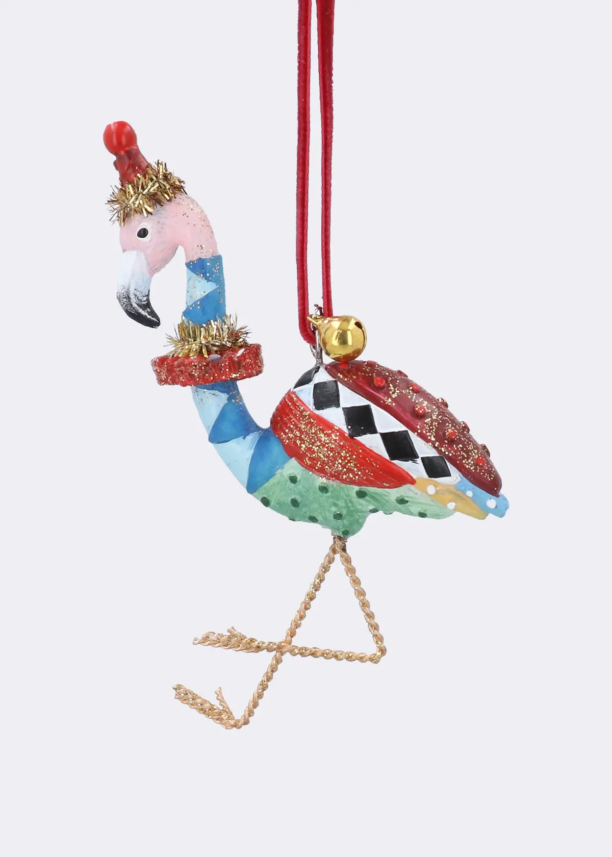 A photo of Resin Gold Glitter Circus Flamingo Hanging Decoration 8cm
