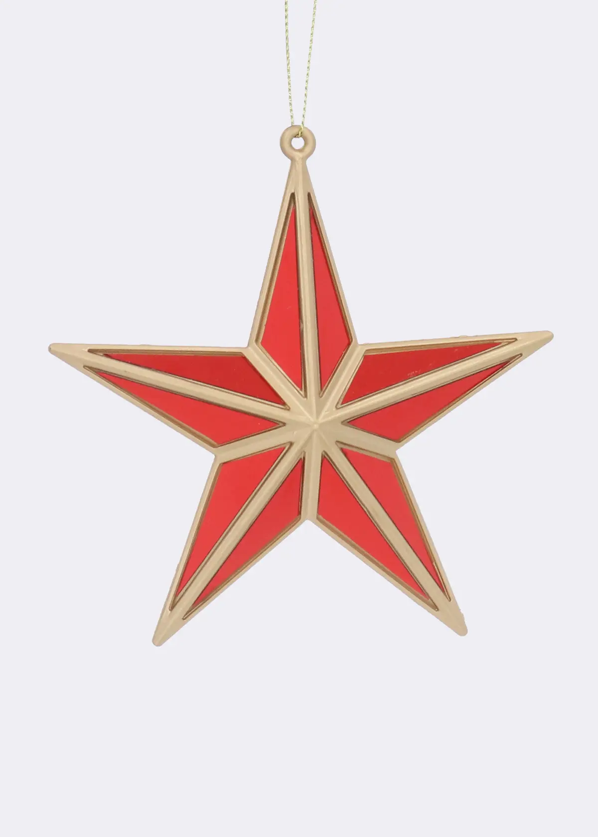 A photo of Gold & Red Mirror 5 Point Star Hanging Decoration 12cm