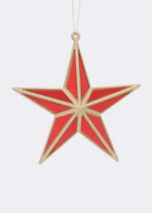 Gold & Red Mirror 5 Point Star Hanging Decoration 12cm
