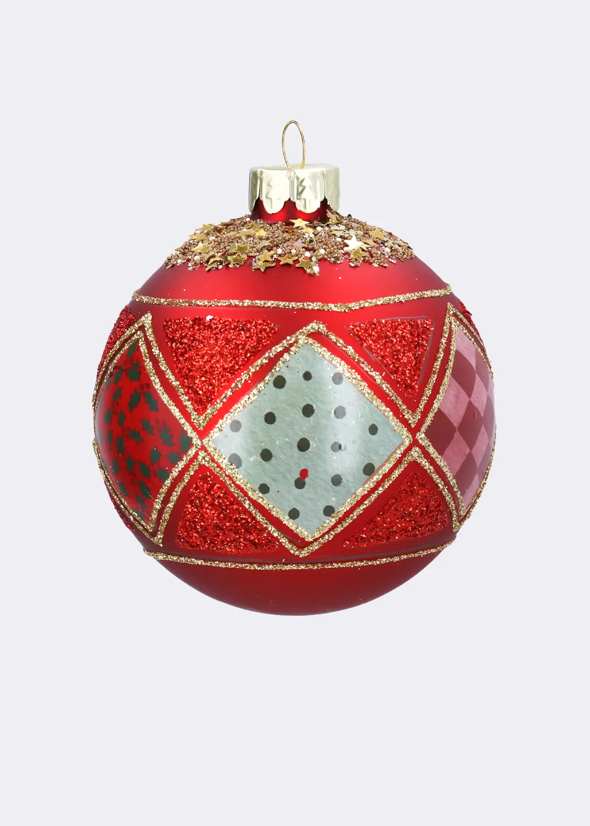 A photo of Matte Red Circus Patchwork Bauble 8cm