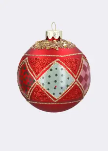 Matte Red Circus Patchwork Bauble 8cm