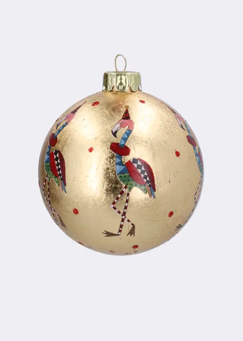 A photo of Gold Leaf Flamingo Glass Bauble 8cm