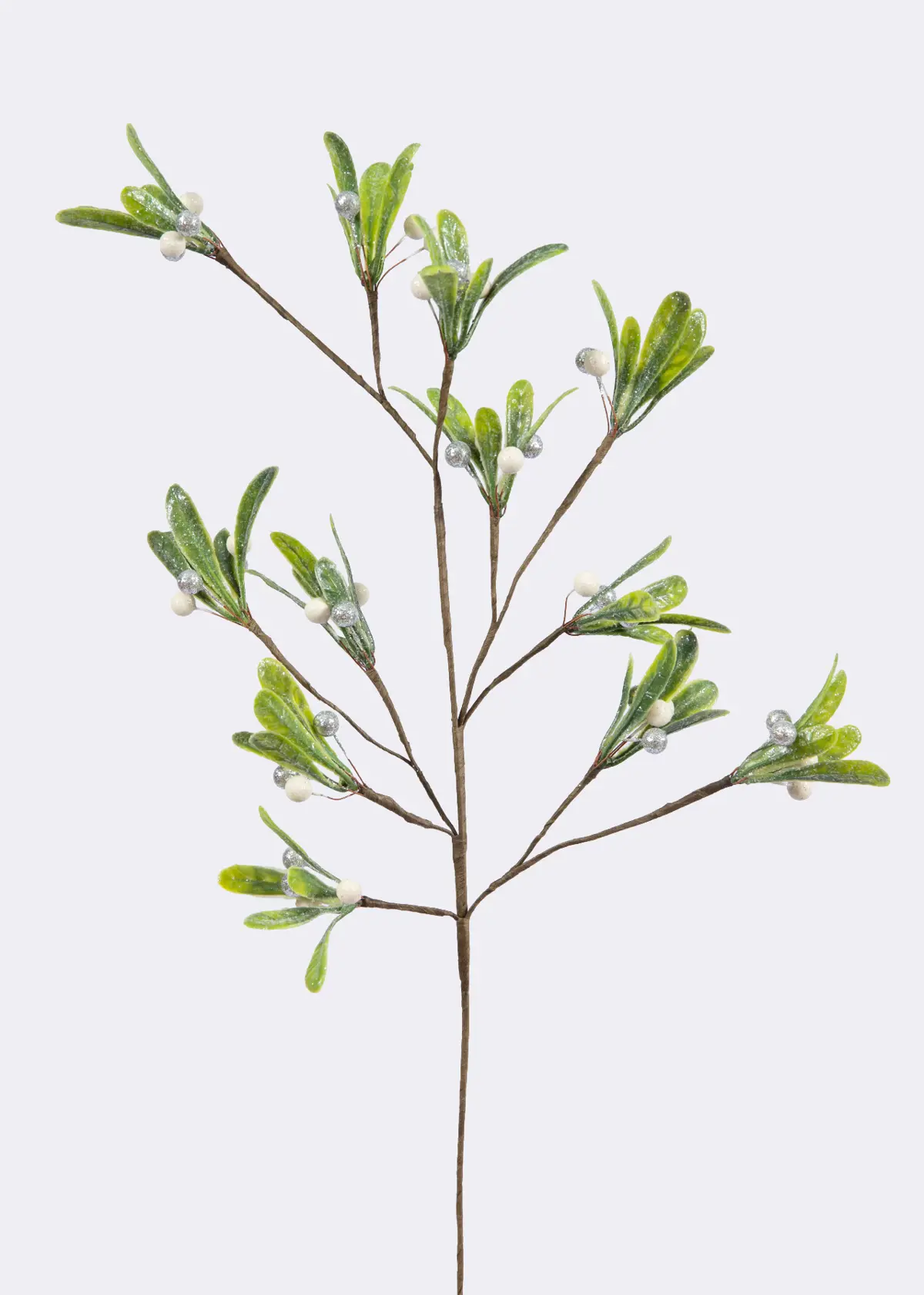 A photo of Faux Silver & White Mistletoe Berries Stem 67cm