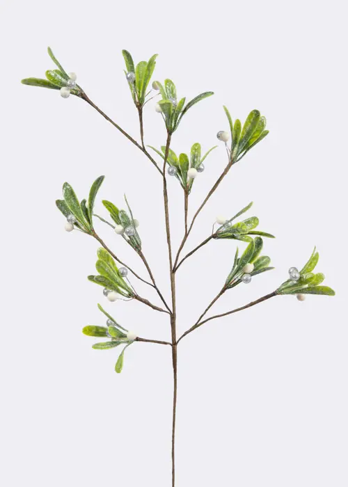 A photo of Faux Silver & White Mistletoe Berries Stem 67cm