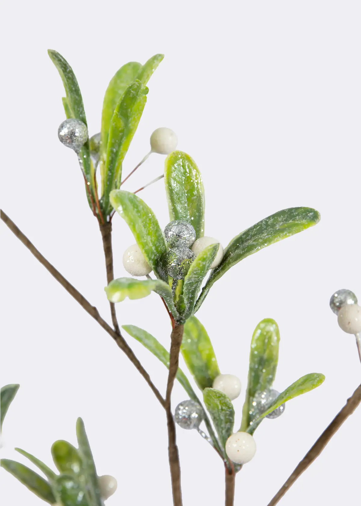 A photo of Faux Silver & White Mistletoe Berries Stem 67cm