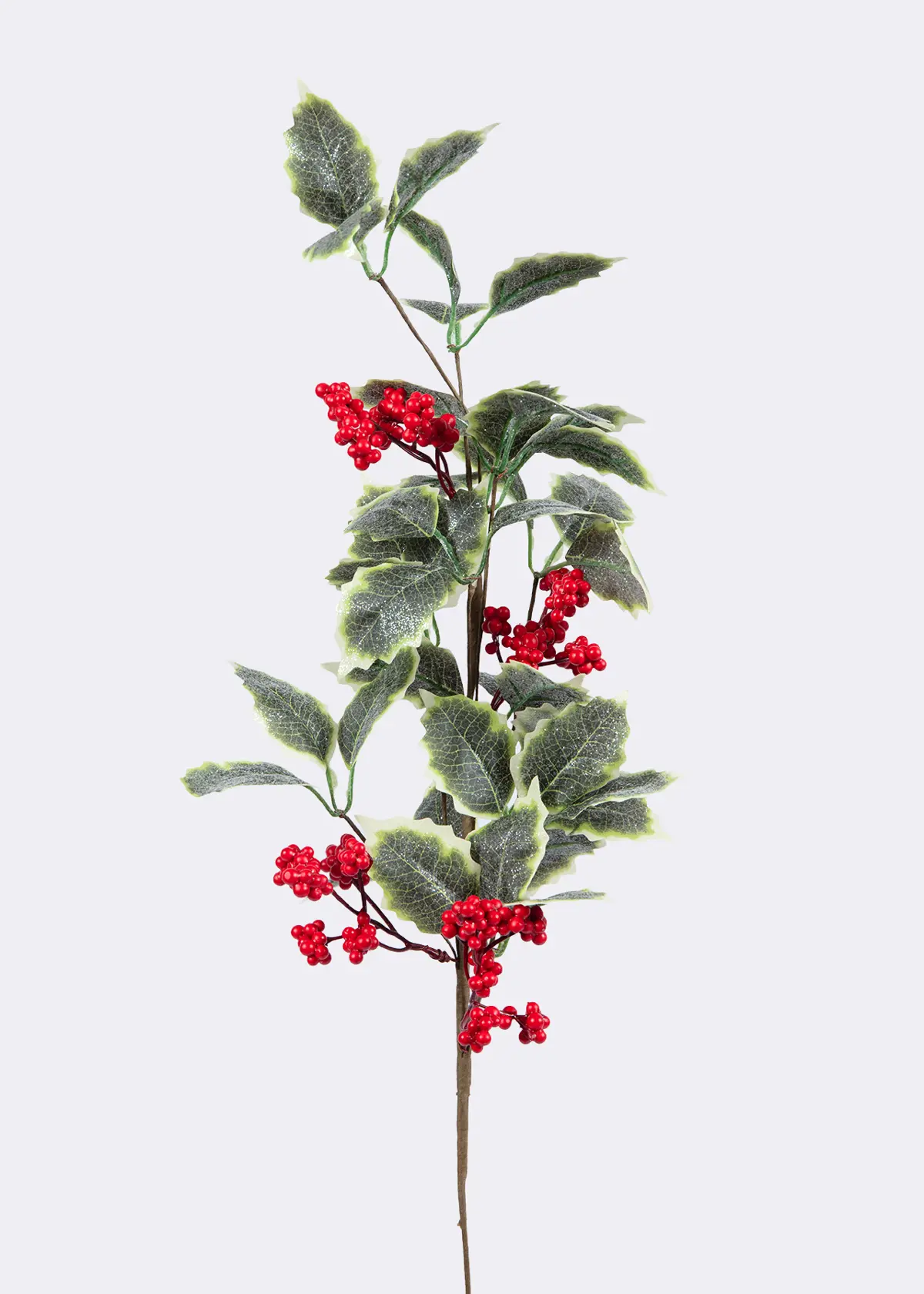 A photo of Faux Variegated Holly & Berry Clusters Stem 69cm