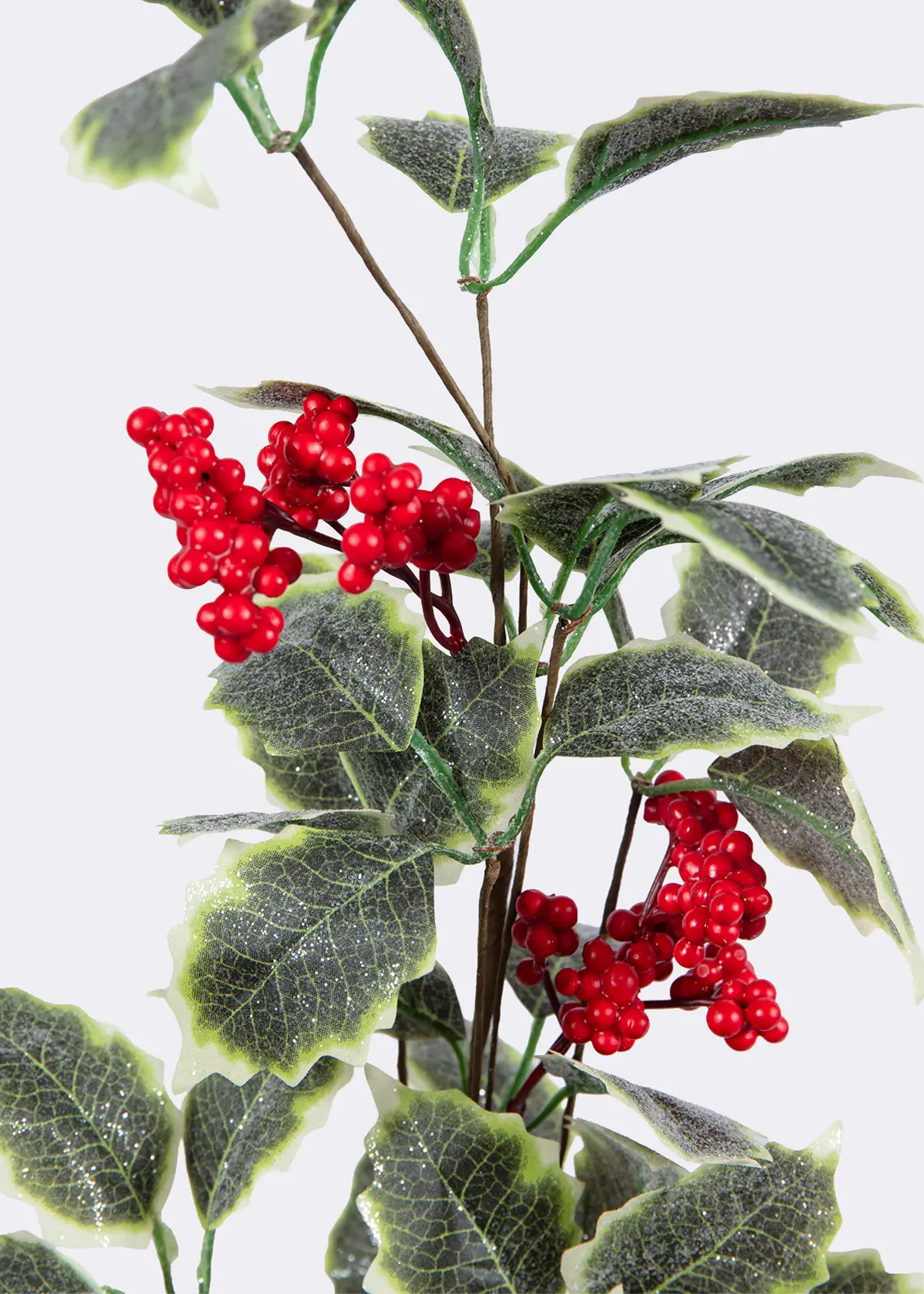 A photo of Faux Variegated Holly & Berry Clusters Stem 69cm