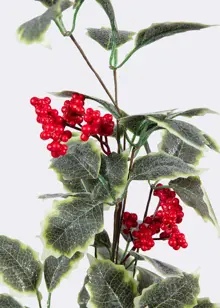 Faux Variegated Holly & Berry Clusters Stem 69cm