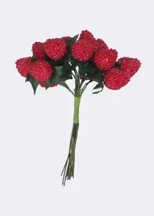 Faux Raspberries With Leaves Pick 11cm