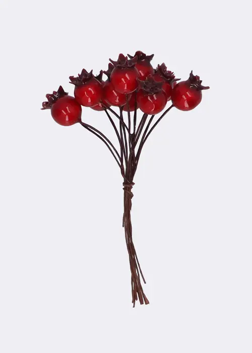 A photo of Shiny Faux Red Berry Cluster Pick 10cm