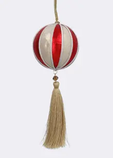 Red & Gold Stripe With Tassel Bauble 8cm