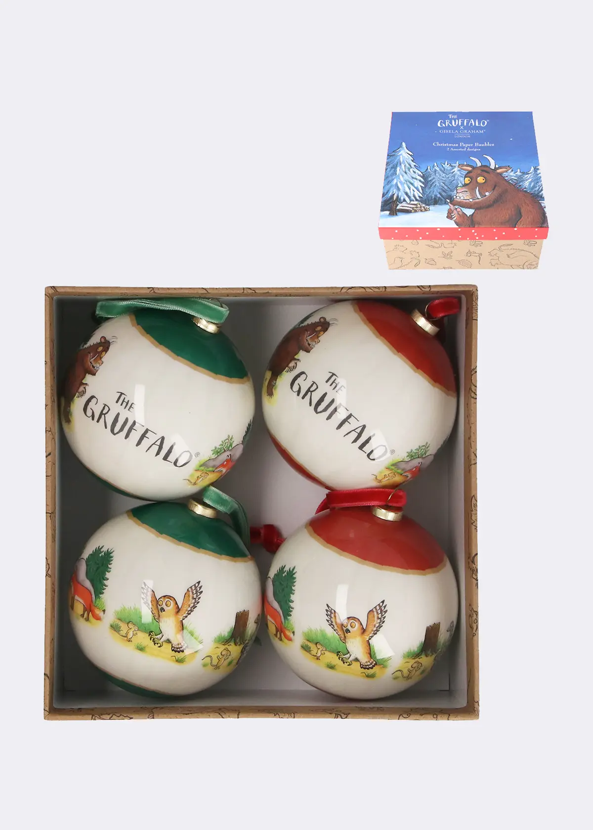 Pack of 4 Exclusive Gruffalo Polyfoam Baubles 8cm