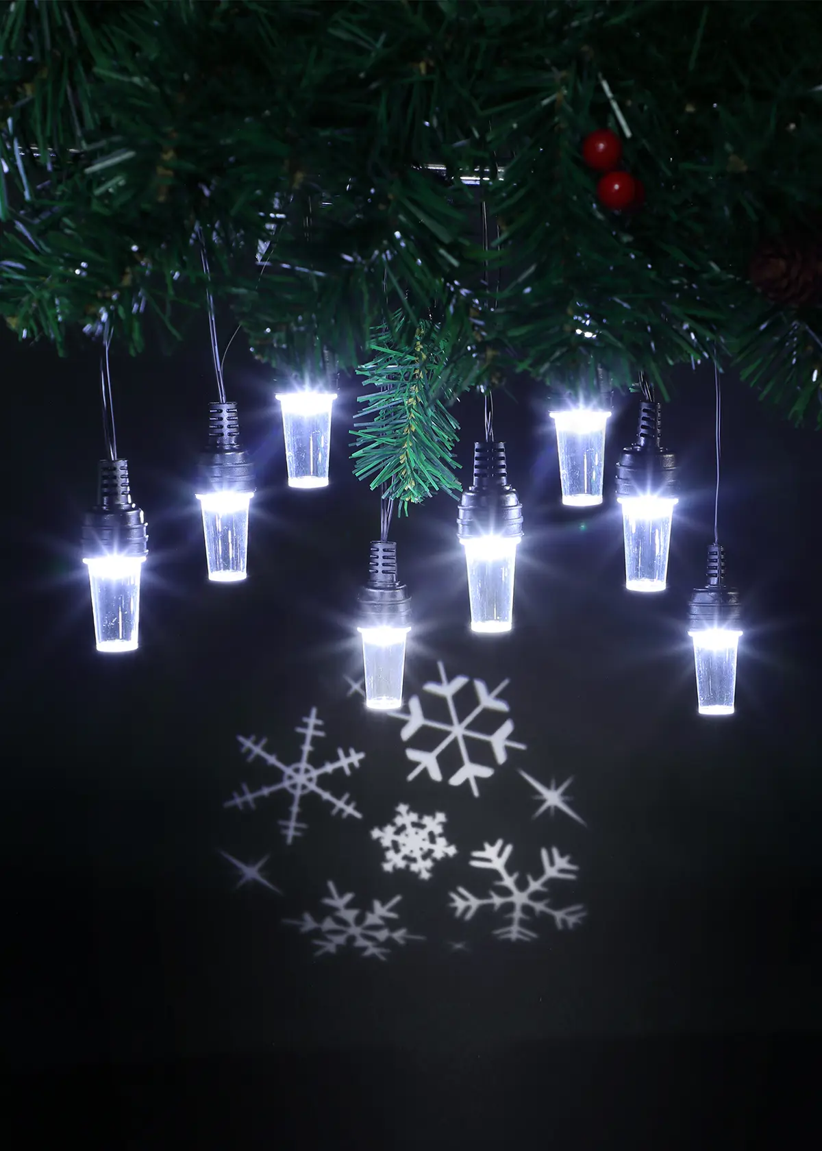 A photo of 8 White Snowflake Pattern Projector String Lights