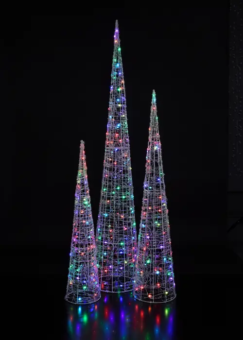 A photo of Set of 3 Spun Acrylic Colour-Changing LED Cone Trees
