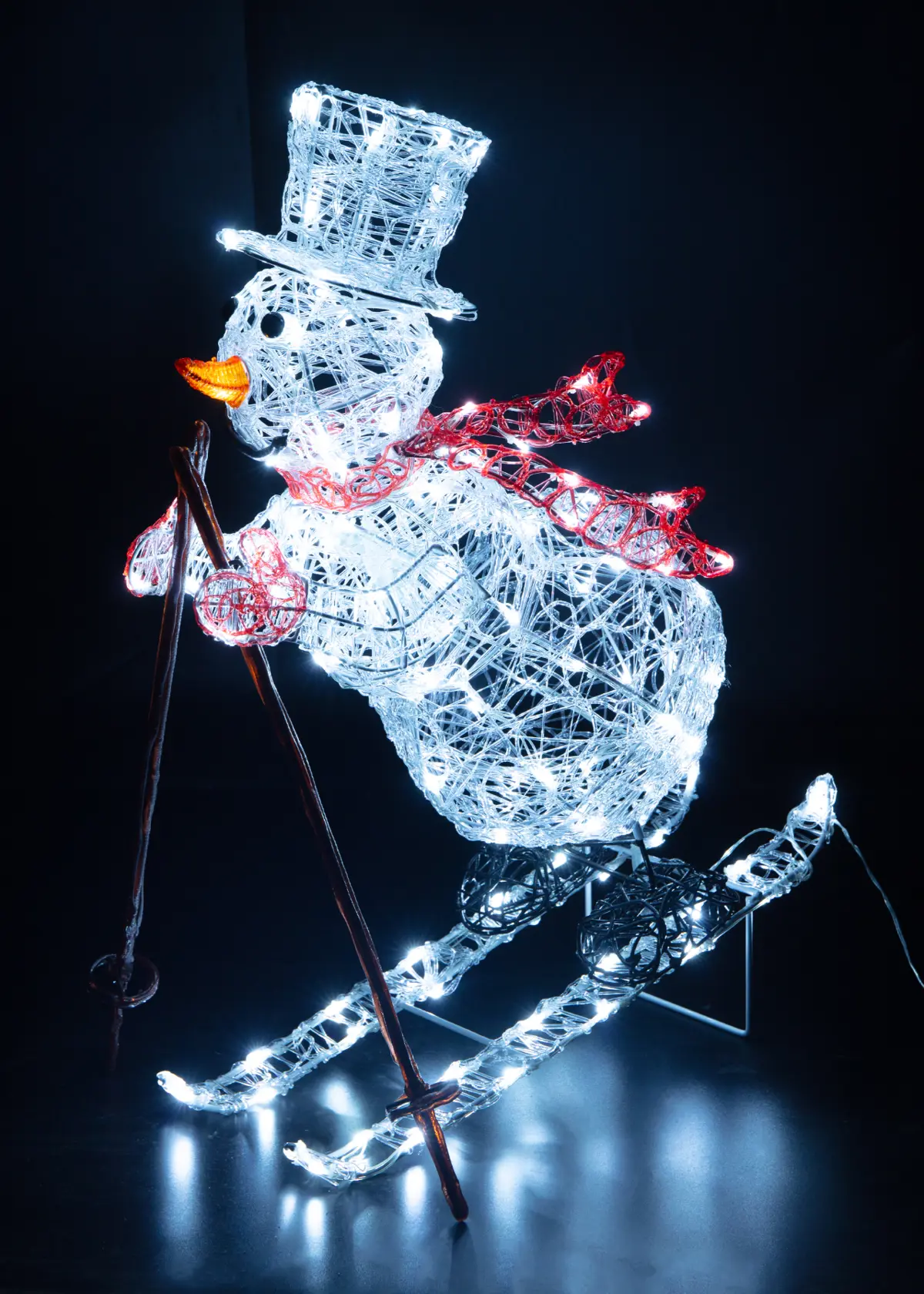 A photo of Spun Acrylic White LED Skiing Snowman 80cm