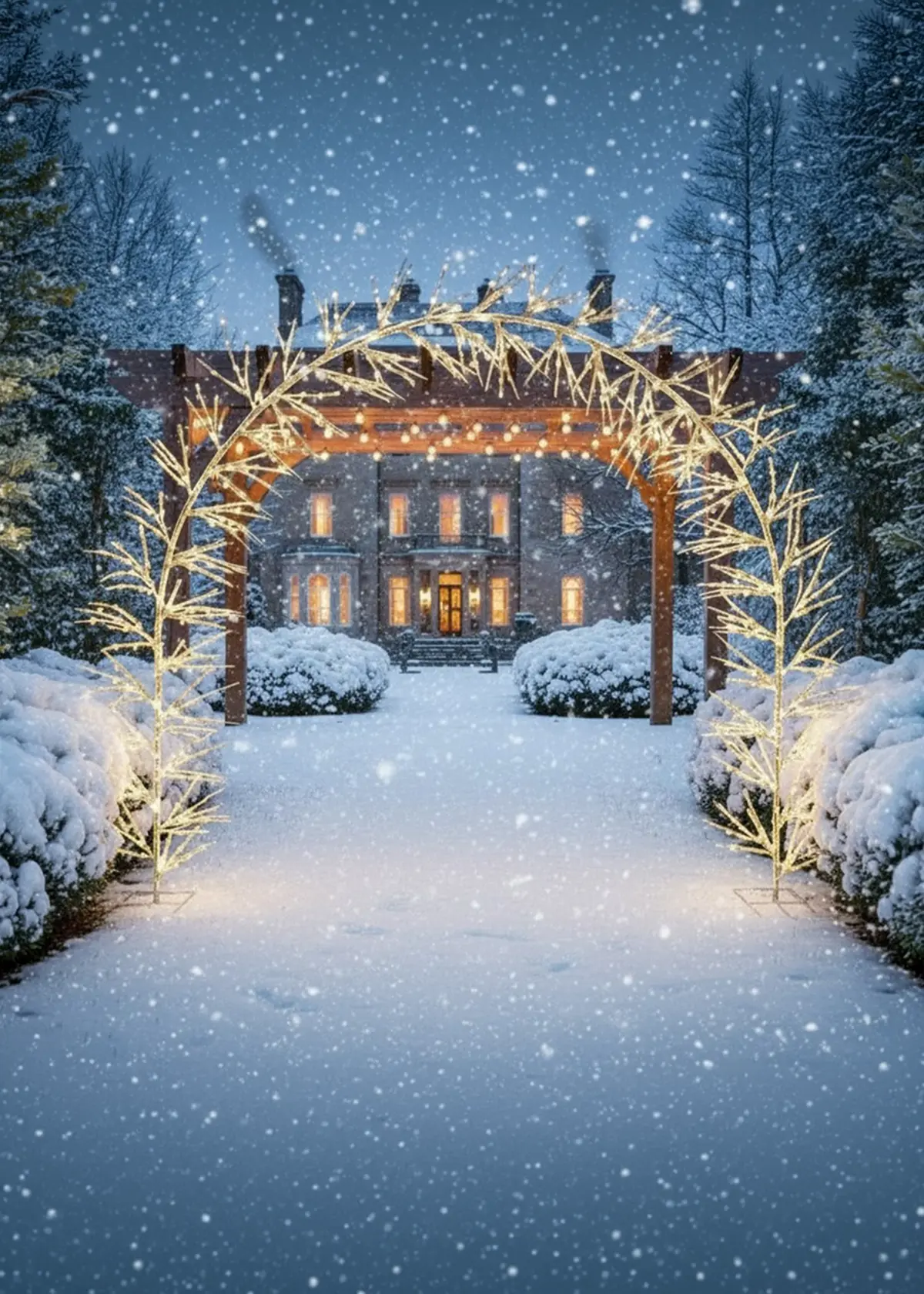 A photo of 3m Silver Birch Twig Arch With Twinkle LEDs