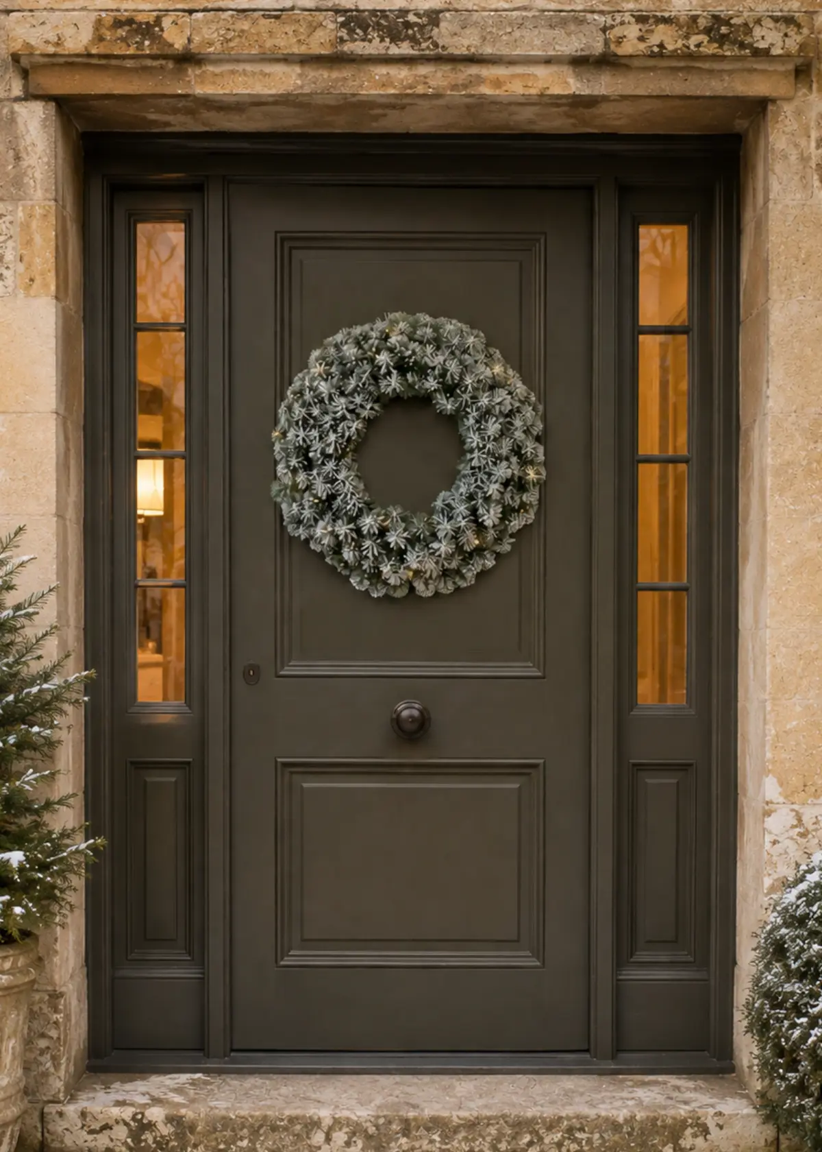 A photo of Royal Snowy Fir Warm White LED Artificial Wreath 60cm