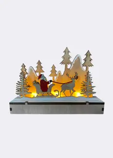 Wooden LED Santa Sleigh Scene Decoration 22cm