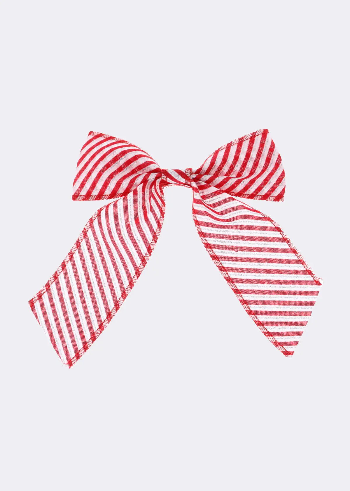 A photo of Red & White Fabric Stripe Bow 18cm