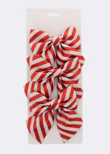 Pack of 3 Red & White Stripe Bows 15cm