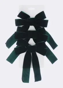 Pack Of 3 Dark Green Velvet Bows 24cm