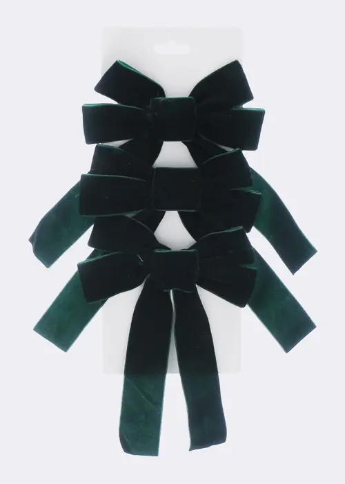 A photo of Pack Of 3 Dark Green Velvet Bows 24cm