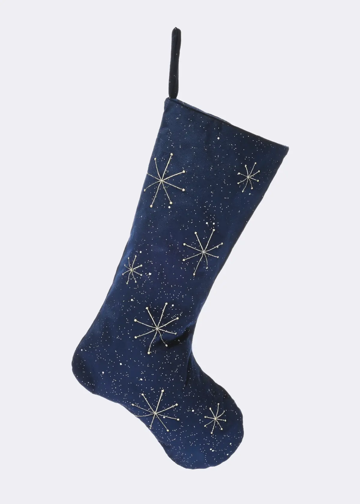 A photo of Navy Fabric Stocking With Gold Starburst 54cm