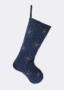 Navy Fabric Stocking With Gold Starburst 54cm