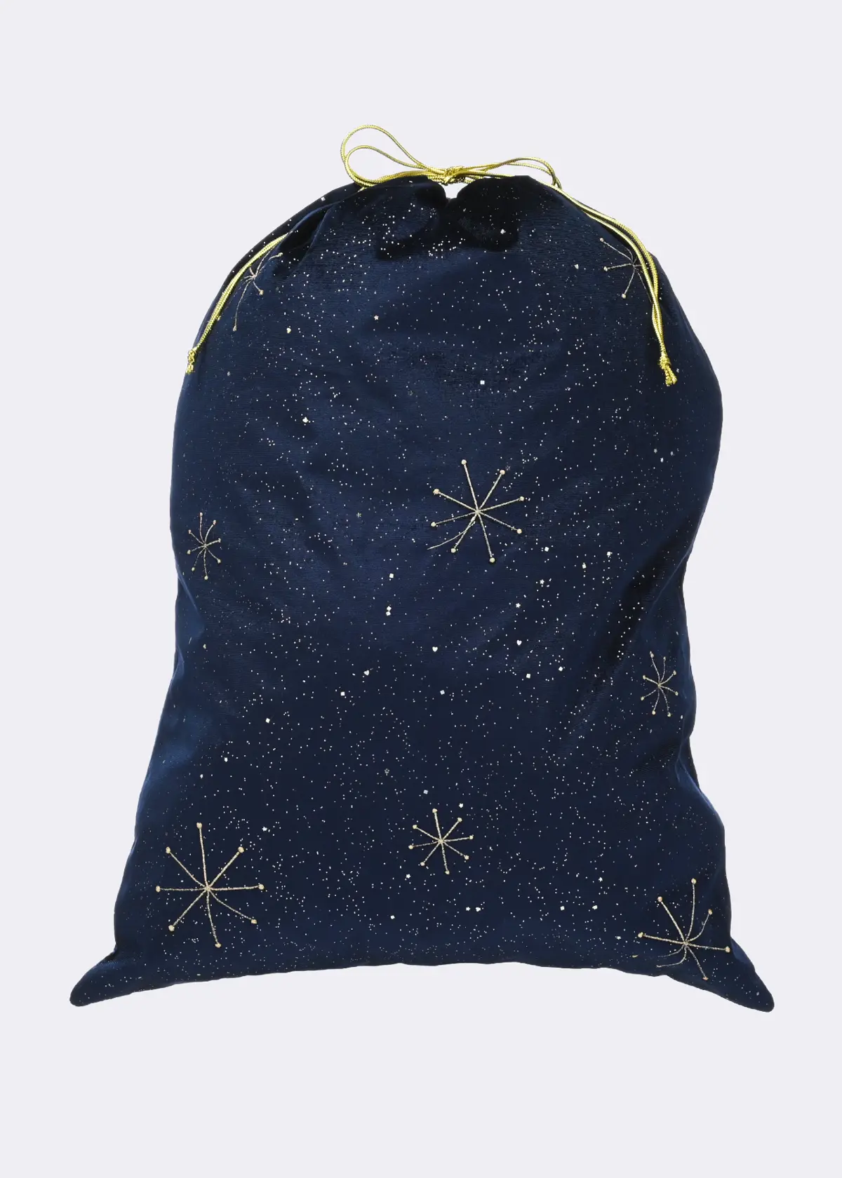 A photo of Navy Fabric Sack With Gold Starburst 70cm