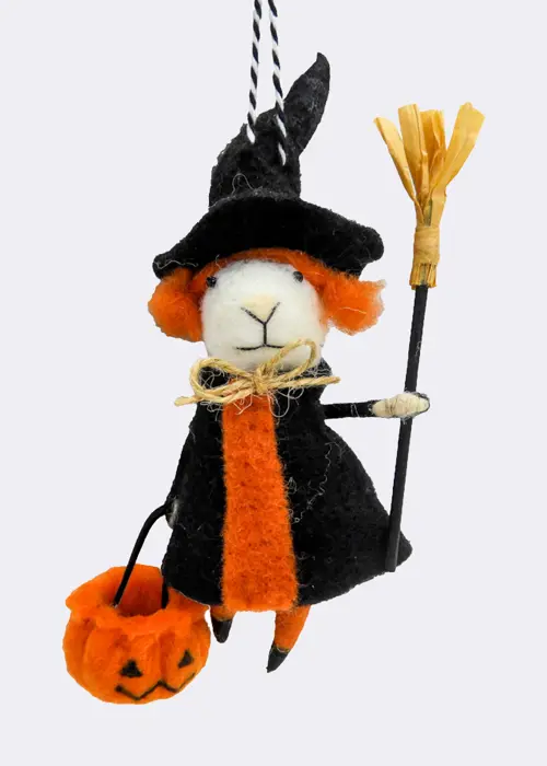 A photo of Halloween Needle Felt Witch Mouse Hanging Decoration
