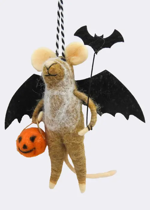 A photo of Halloween Needle Felt Bat Mouse Hanging Decoration
