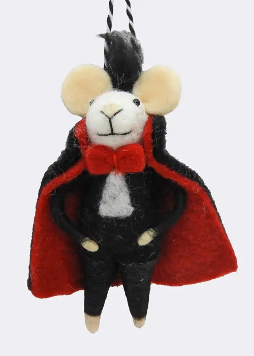 A photo of Halloween Needle Felt Vampire Mouse Hanging Decoration