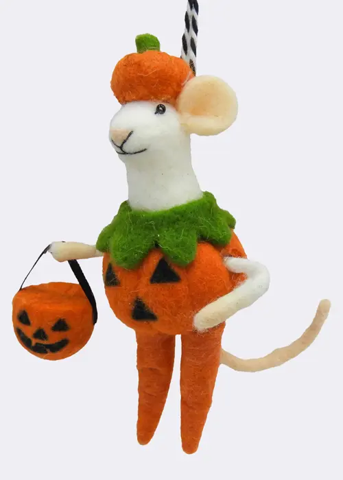 A photo of Halloween Needle Felt Pumpkin Mouse Hanging Decoration