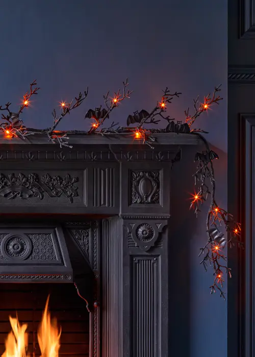 A photo of Black Bat Garland Orange LED Lights